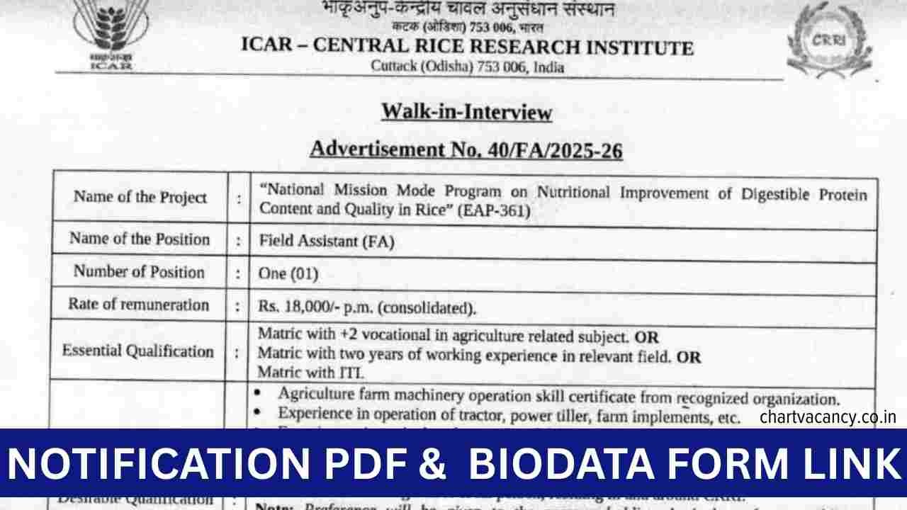 ICAR-CRRI Field Assistant Recruitment