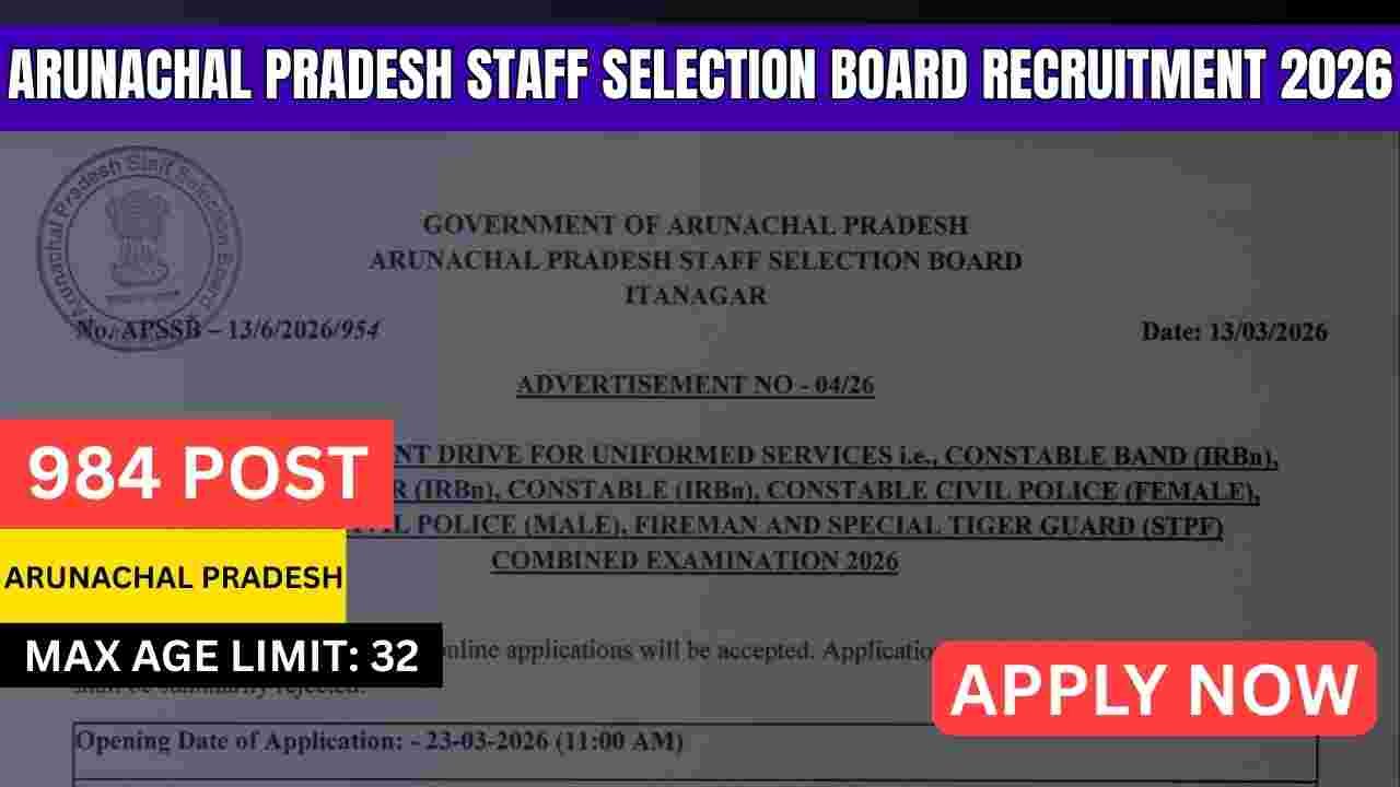 Arunachal Pradesh Staff Selection Board Recruitment 2026
