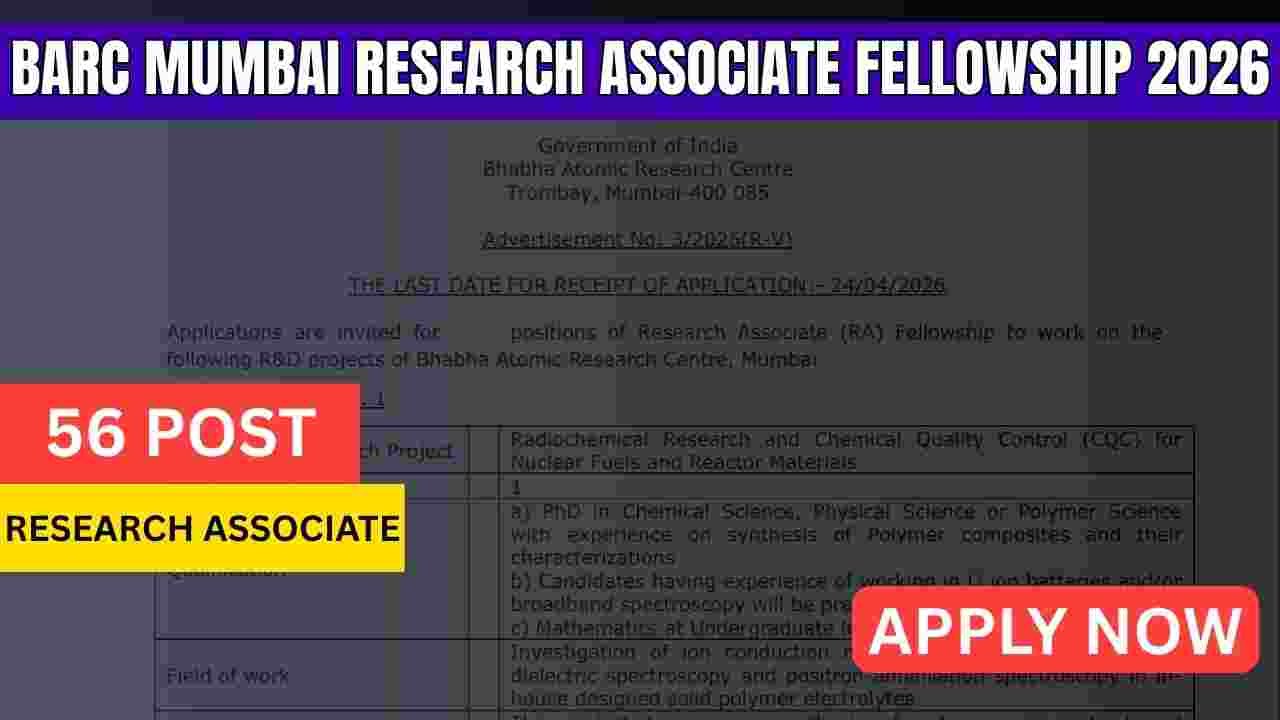 BARC Mumbai Research Associate Fellowship 2026