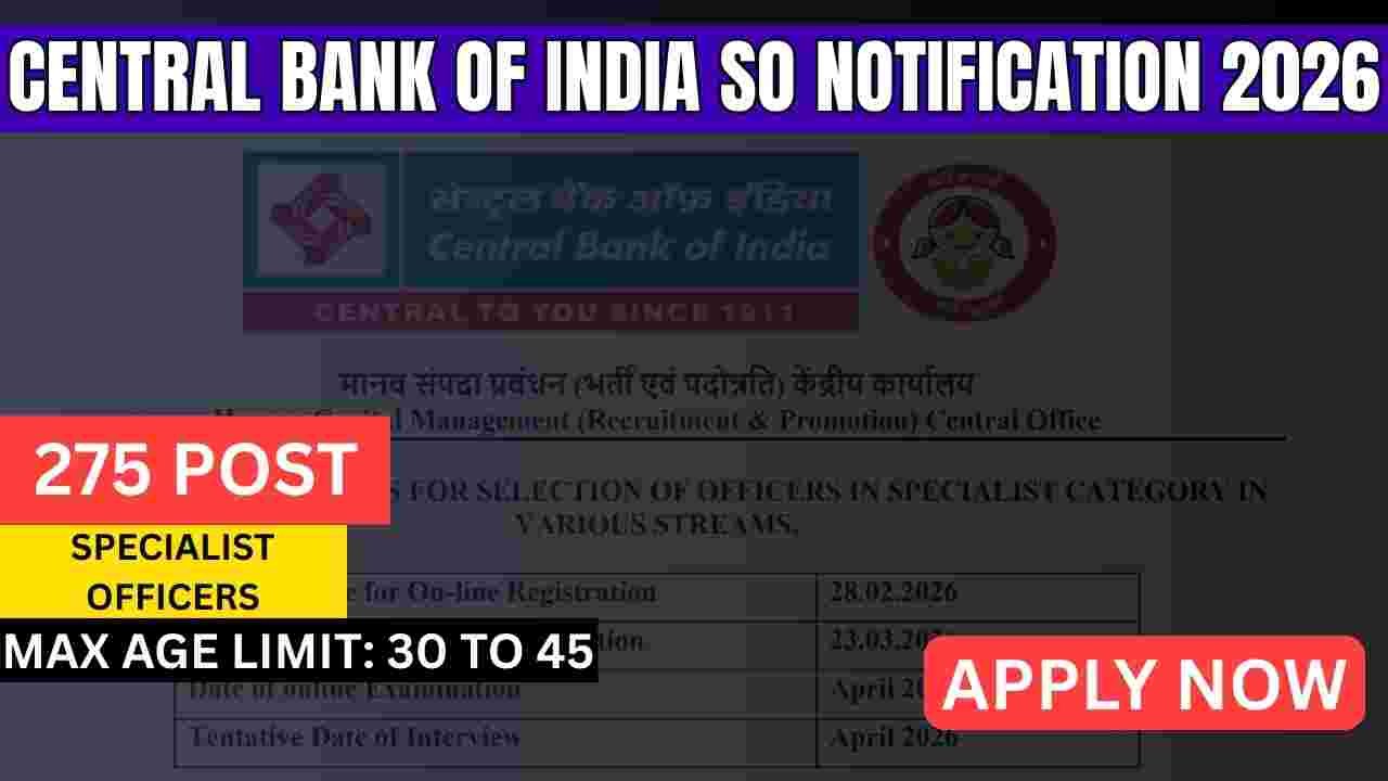 Central Bank of India SO Notification 2026