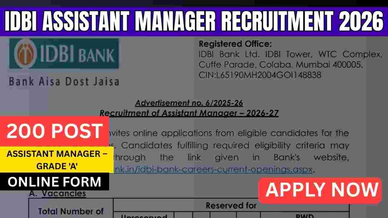 IDBI Assistant Manager Recruitment 2026