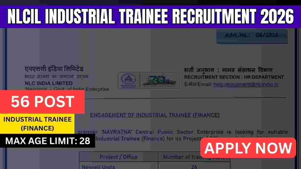 NLCIL Industrial Trainee Recruitment 2026