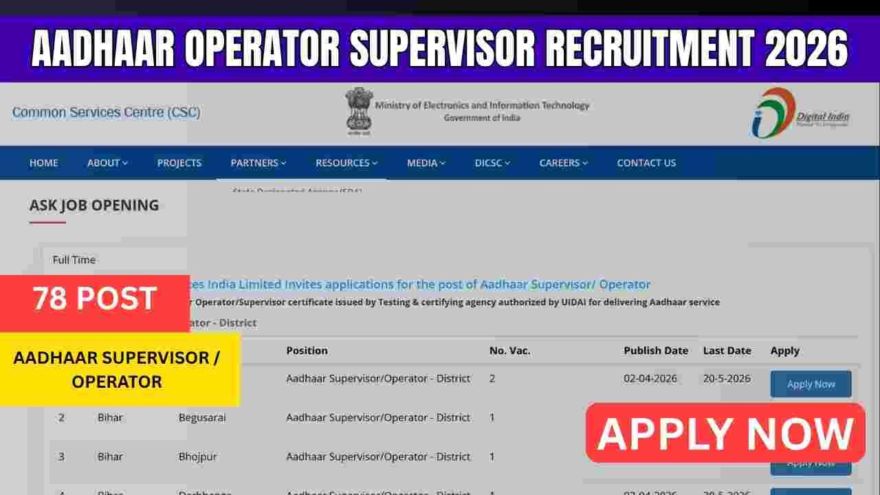 Aadhaar Operator Supervisor Recruitment 2026