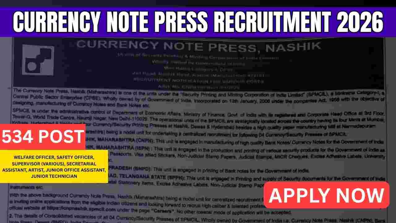 Currency Note Press Recruitment 2026