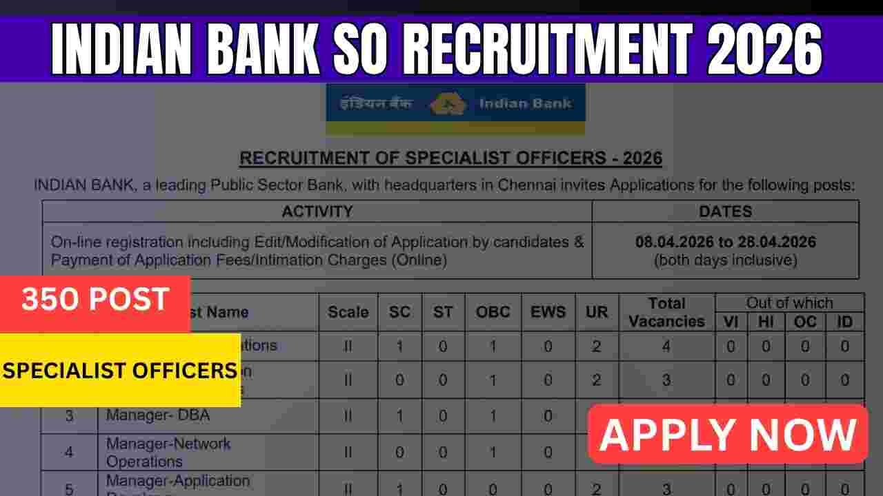 Indian Bank SO Recruitment 2026