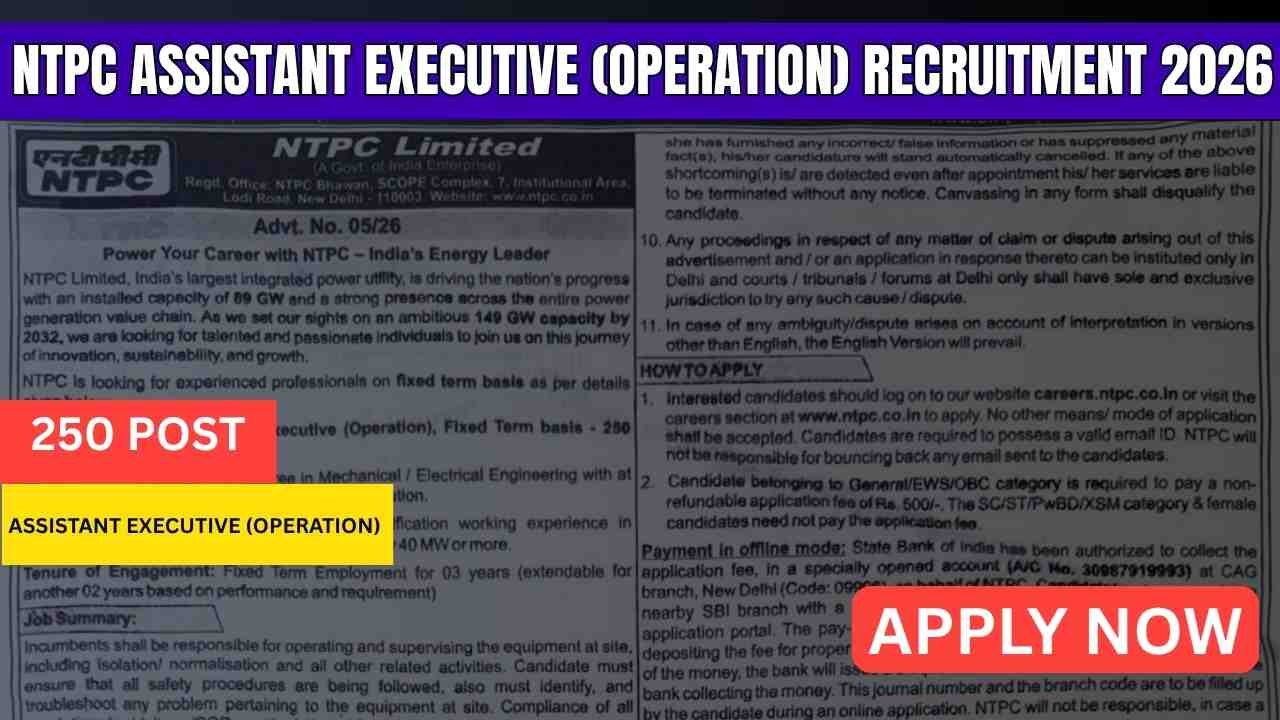 NTPC Assistant Executive (Operation) Recruitment 2026