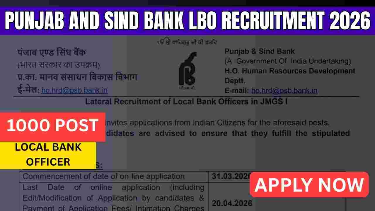 Punjab and Sind Bank LBO Recruitment 2026