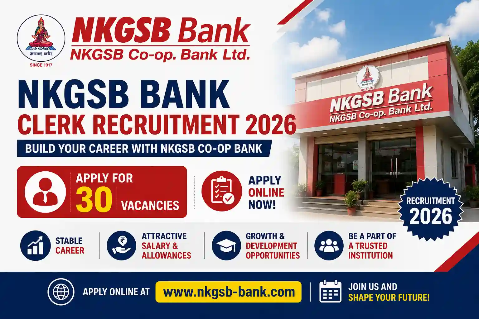 NKGSB Bank Clerk Recruitment 2026, Apply for 30 Vacancies at NKGSB Co-op Bank