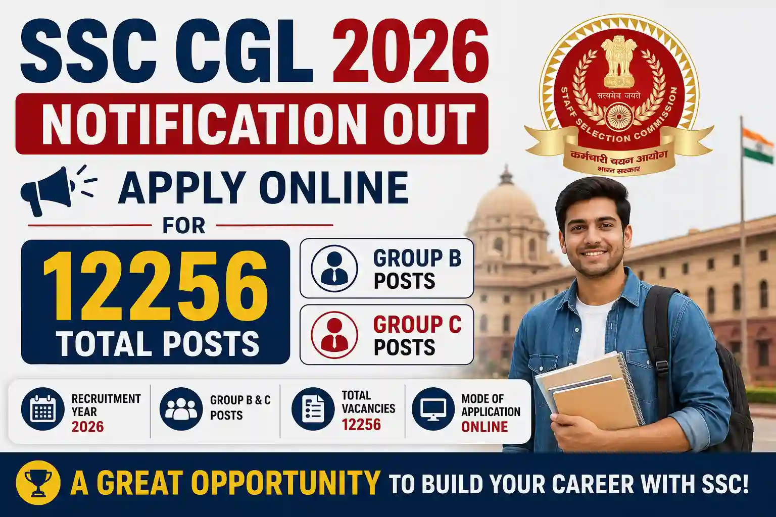 SSC CGL 2026 Notification OUT, Apply Online for 12256 Group B and Group C Posts