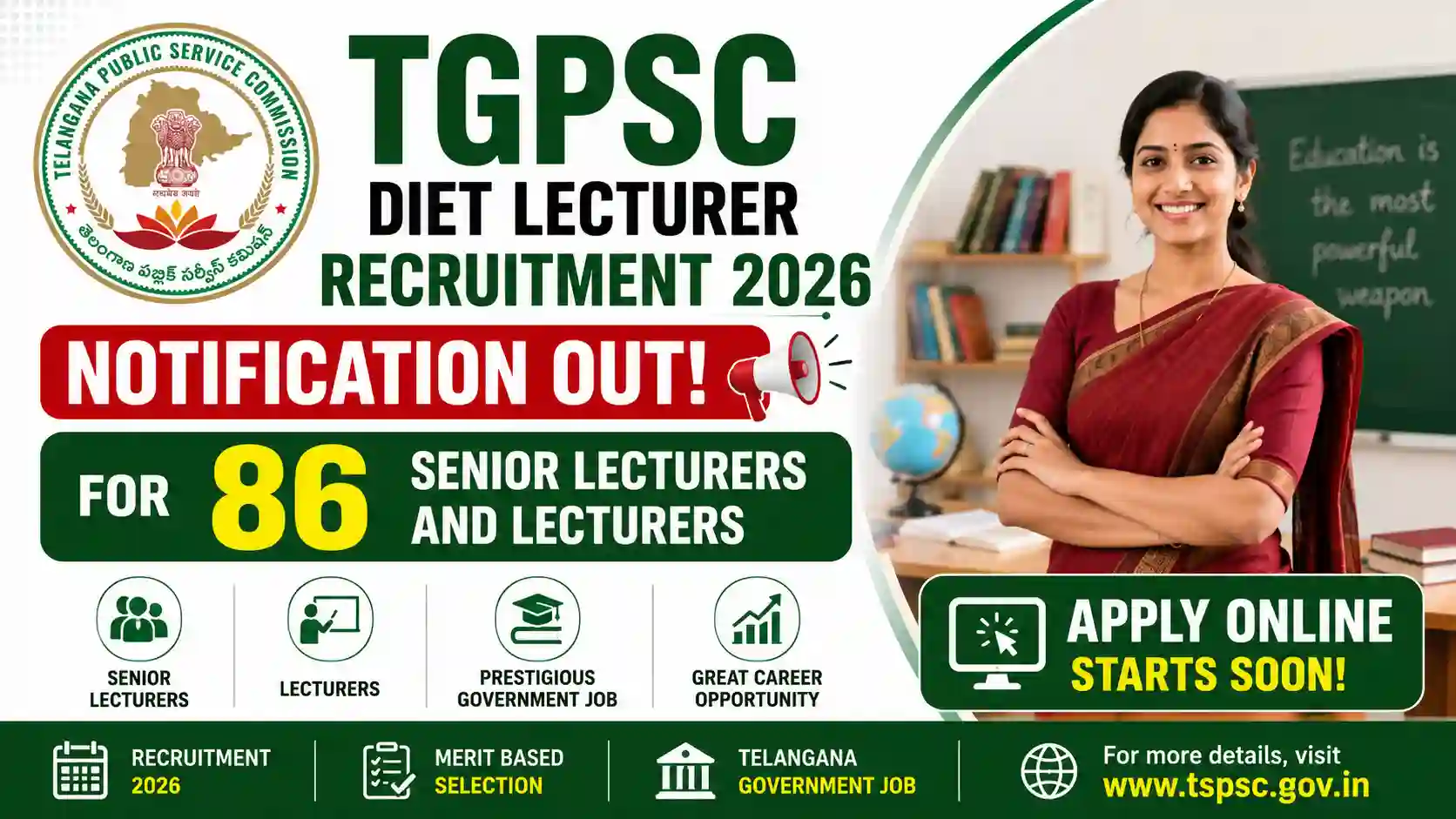 TGPSC DIET Lecturer Recruitment Notification 2026 OUT for 86 Senior Lecturers and Lecturers
